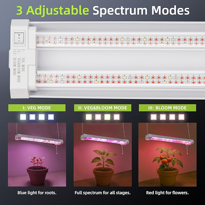 Hlite 4 Pack 16inch Adjustable Full Spectrum Plant Growing Lamps- Linkable Grow Lights for Indoor Plants Plug and Hanging Design with On/Off Switch Hanging Grow Light from Seedling to FloweringWhite