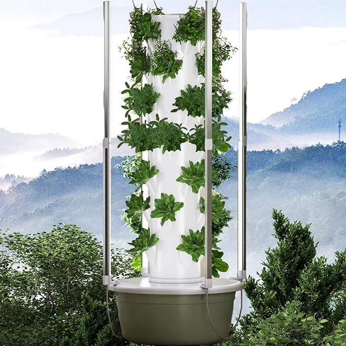Hydroponics Growing System with LED Grow Lamp Adjustable Vertical Garden Tower for Indoor Smart Home Gardening