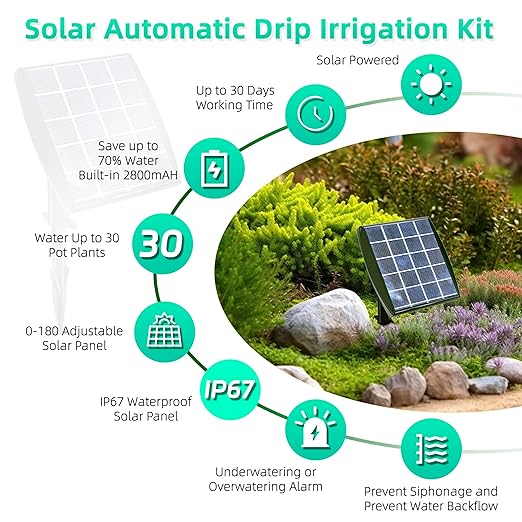 Solar Powered Drip Irrigation System OHYEAHSPIN Solar Automatic Garden Watering Outdoor Greenhouse Accessories Supported 15 Pots Plants &amp 6 Timer Modes