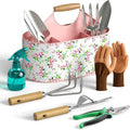 9-Piece Garden Tool Set Heavy-Duty Rust-Resistant Stainless Steel Tools Gardening Kit with Metal Garden Caddy Ideal for Home Garden &amp Gifting (Pink)