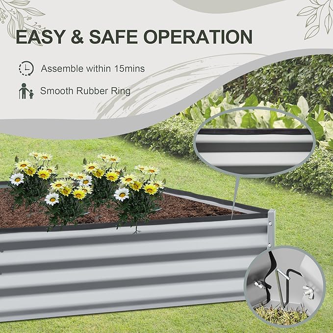 Domi Galvanized Raised Garden Bed 6x3x1Ft Thickening Metal Planter Box for Vegetables Bottomless for Backyard Outdoor 1 Deep w/ 128 Gallon Capacity - Silvery