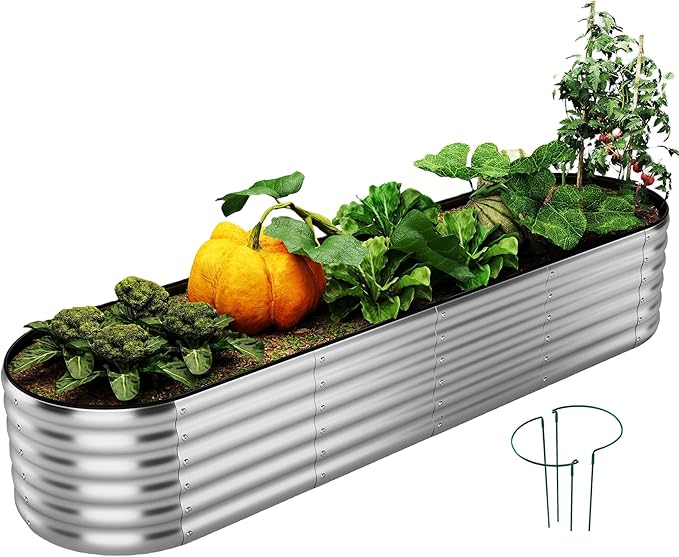 Large Raised Garden Bed Galvanized Metal Round Raised Garden Bed Outdoor for Gardening8x2x1FT for Vegetables Flowers Ground Planter Box