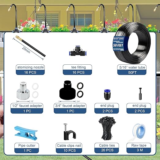 Dianrui 360° Curved Garden Automatic Irrigation System—50FT Drip Irrigation System for GardenLawn &amp Raisedbed &amp Greenhouse Watering Equipment Drip Irrigation Kit with Adjustable Copper Nozzl
