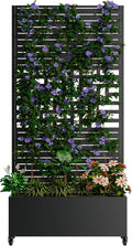 Metal Planter Box with Trellis Raised Garden Bed with Wheels Trellis Privacy Screen Planter for Climbing Plants Vegetables Vines Outdoor Garden Use (Black-5)