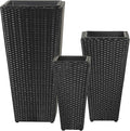 Giantex 3 Pack Tall Planters 30-22-18.5 H Tapered Rattan Planter with Detachable Inner Boxes Weather Resistant Indoor Outdoor Standing Wicker Flower Pots for Front Porch Patio Balcony (Black)