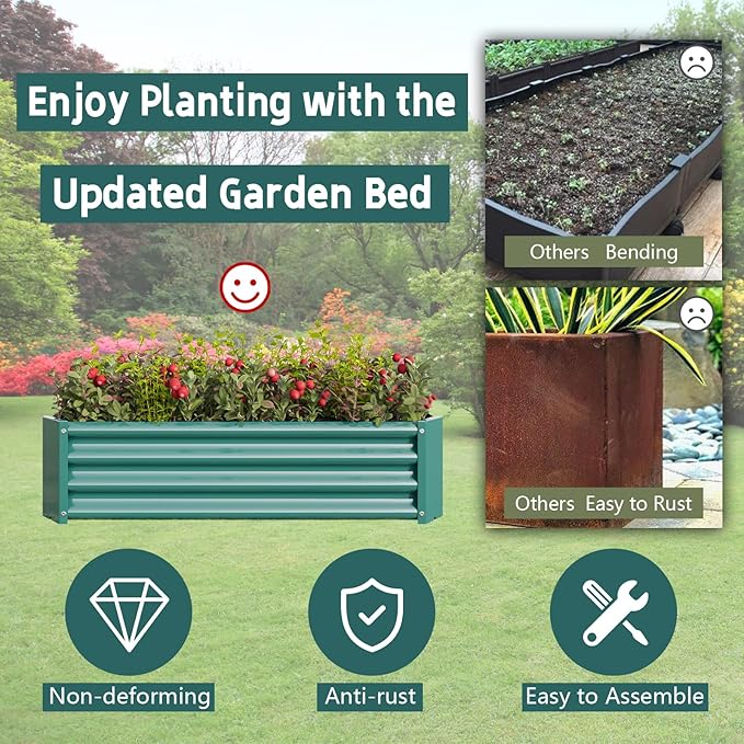 Metal Raised Garden Bed Outdoor Galvanized Raised Garden Bed 4×2×1ft Rectangle Planter Raised Beds Raised Planter Box for Gardening Vegetables Flowers and Herbs Green