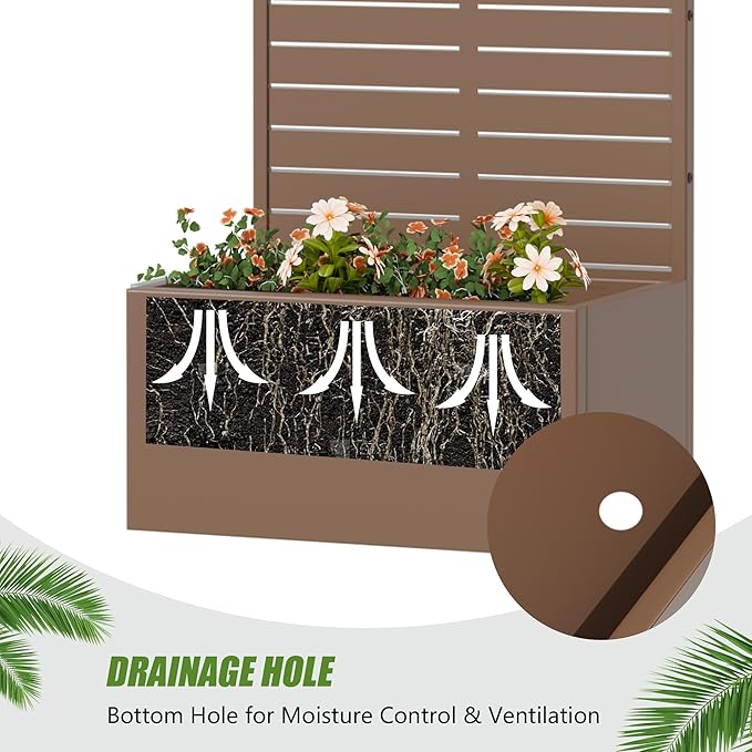 Casaphoria Metal Raised Garden Bed with Trellis 59x30x12 Planter Box for Climbing Plants Vegetables &amp Vines Features Drainage Holes and Privacy Screen (Black-Louvered)