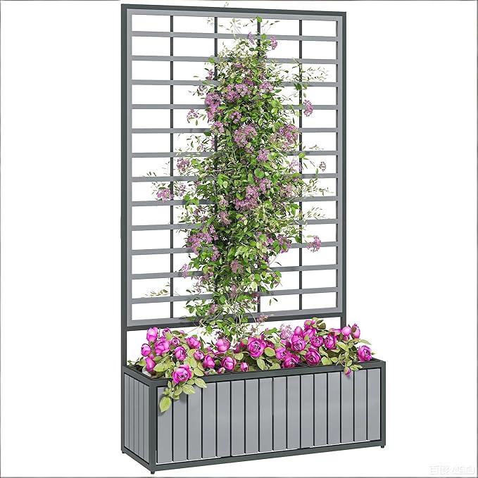 Wooden Raised Garden Bed with Trellis