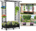 Planter Box with Trellis Outdoor 53.1in Plastic Raised Garden Bed with Trellis Hanging Roof for Vine Flower with Lockable Wheels &amp Drain Plug for Patio Backyard Balcony Black 1 Pc