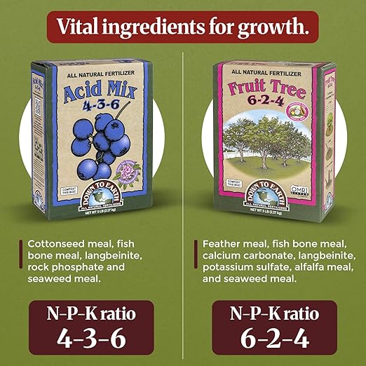 Down to Earth Organic Acid Mix 4-3-6 &amp Fruit Tree Fertilizer 6-2-4 Bundle | Nourishes Acid-Loving Plants &amp Fruit Trees | Organic Ingredients for Healthy Growth &amp Abundant Harvests | 5 LB E
