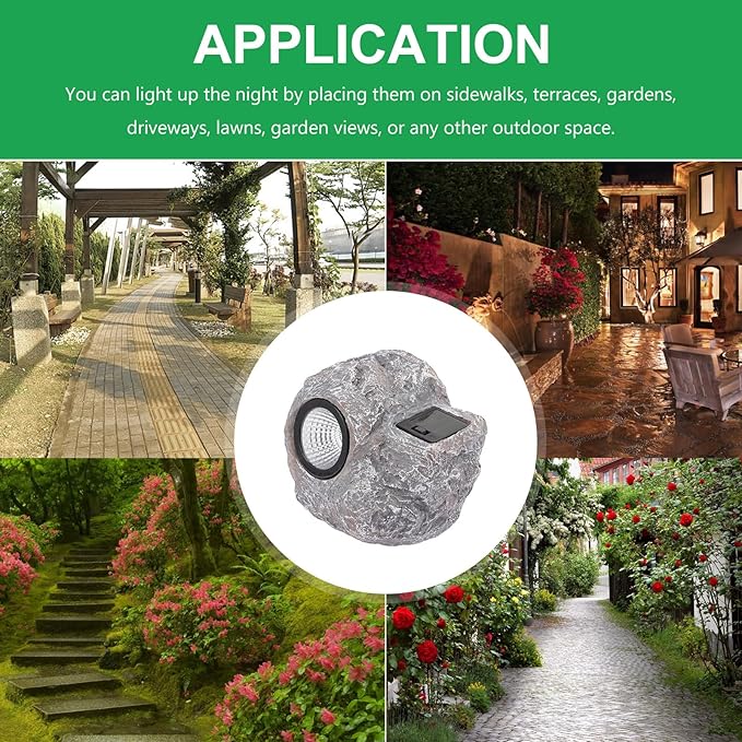 Solar LED Solar Lamp Outdoor Yard Landscape Light Waterproof Resin Stone Garden Decorative Spotlight for Patio Backyard