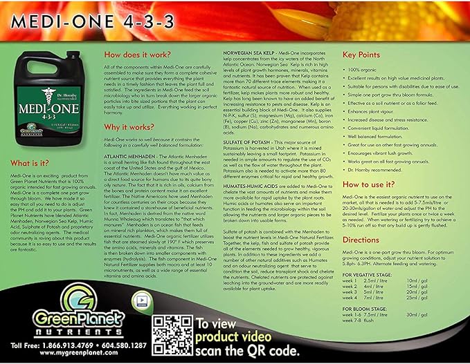 NEW Green Planet Nutrients MEDI ONE 4-3-3 32oz Quart/Liter MEDI-ONE