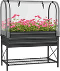 Outsunny Raised Garden Bed with Cover and Storage Shelf Rectangular Metal Elevated Planter Box with Legs and Bed Liner for Vegetables Flowers Herbs Black