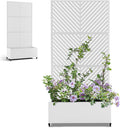 Metal Raised Garden Beds Outdoor with Trellis &amp Wheels Planter Box with Privacy Screen Drainage Holes for Vegetables Flowers Vines (35 L×16 W×71 H White Parallel)