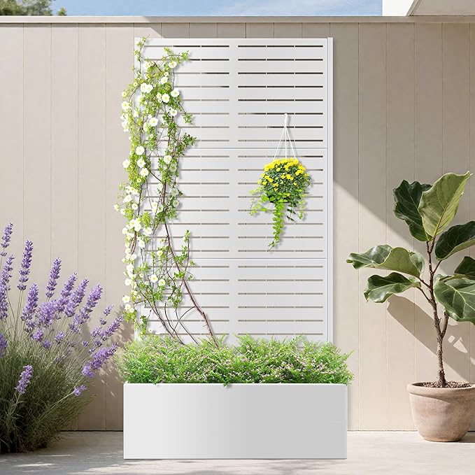 Metal Planter Box with Trellis Planter Box with Privacy Screen Privacy Trellis Outdoor for Climbing Plants with Drainage Holes Raised Garden Bed for Vegetables