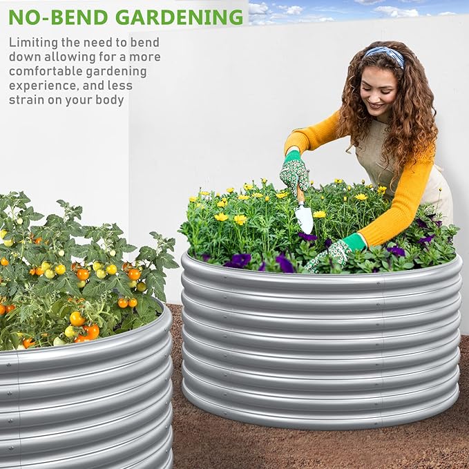 FRIZIONE 2-Pack 3x2FT Tall Round Raised Garden Bed for Vegetables Outdoor Garden Raised Planter Box Backyard Patio Planter Raised Beds for Flowers Herbs Fruits