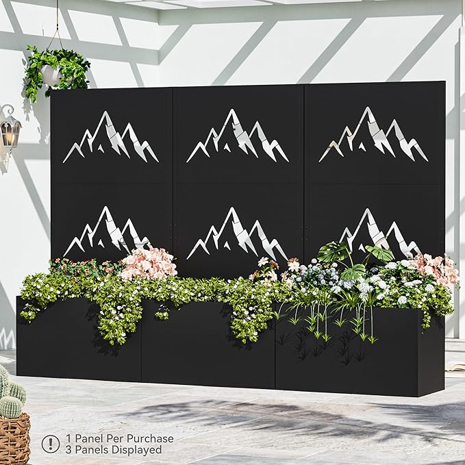 Modern Shade Metal Planter Box with Trellis Privacy Screen 4x6 FT Large Raised Garden Bed Multi-Functional Privacy Screen Outdoor with Drainage Holes for Climbing Plants Summit Horizon