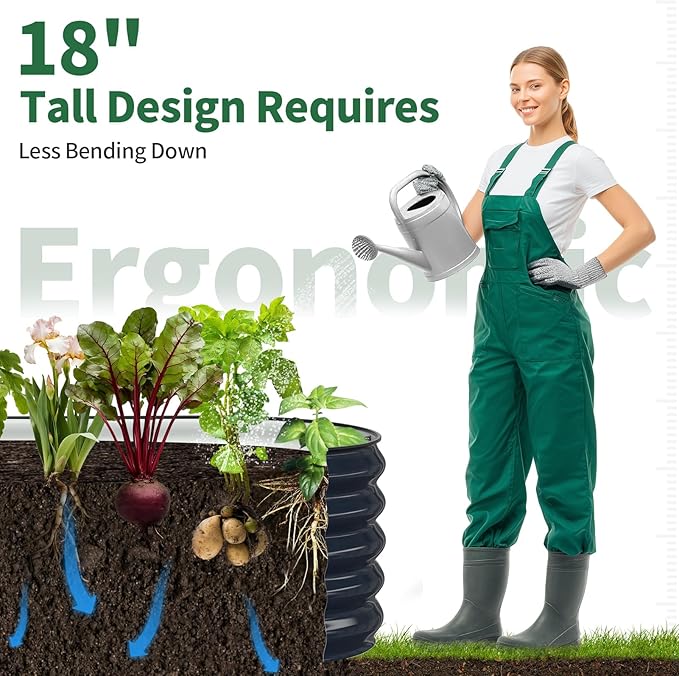 Kesfitt Raised Garden Bed Metal Galvanized Steel Oval Garden Bed 8x2x1.5 ft with 18-Inch Deep Open-Bottom Design for Outdoor Vegetable Gardening Midnight Blue
