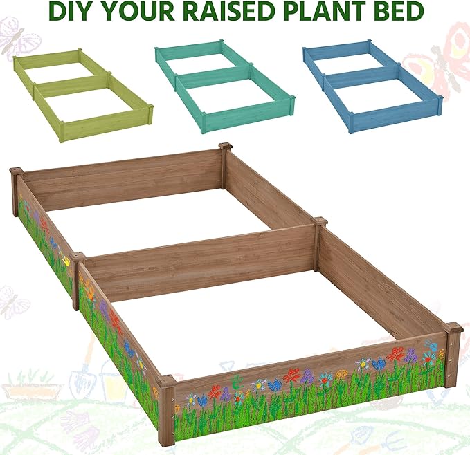 Topeakmart 92.5 x 47.5 x 10in Horticulture Raised Garden Bed 8×4ft Wooden Planting Box in Garden Backyard/Outdoor Use Brown