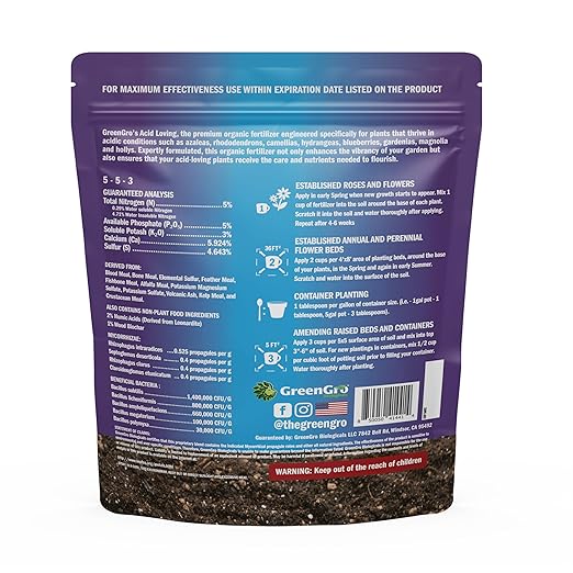 GreenGro Acid Loving Organic Fertilizer - 4 Pound Bag | Outdoor &amp Indoor Plant Food | Great for Flowers &amp Houseplants |