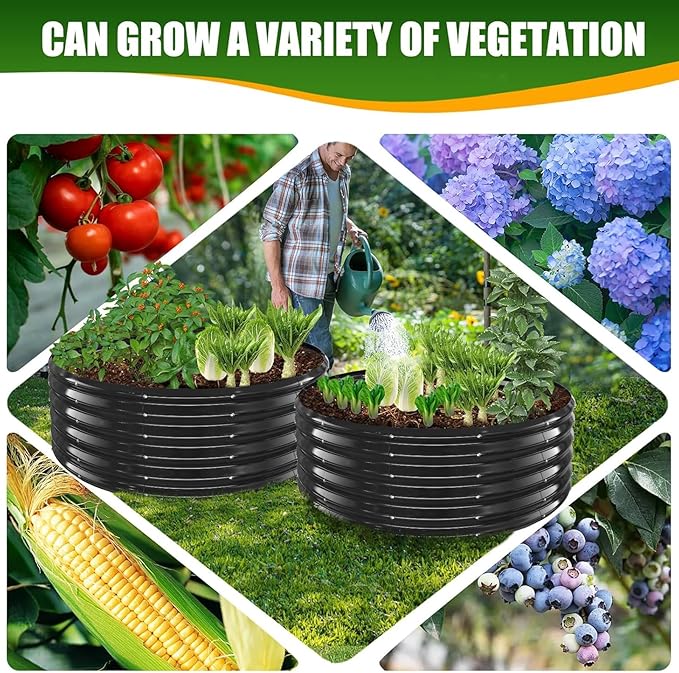 17 Tall Elevated Round Metal Rised Garden Bed- 4'x4' in Size and 0.8MM Thick Durable Planter Box for Vegetables Flowers Succulent at Patio/Garden Outdoor (Black 4FT Diameter)