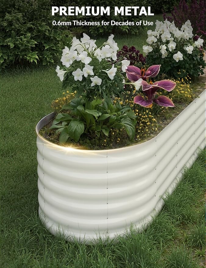 GAOMON 2-Pack Galvanized Steel Raised Garden Bed - Rust-Resistant Outdoor Planter Box for Vegetables Flowers &amp Herbs - Durable Garden Box with Easy Assembly Beige