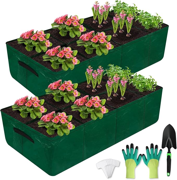Caffox 2 Pack Fabric Raised Garden Bed 4x2x0.8ft Plant Grow Bags for Flowers and Vegetables 94 Gallon