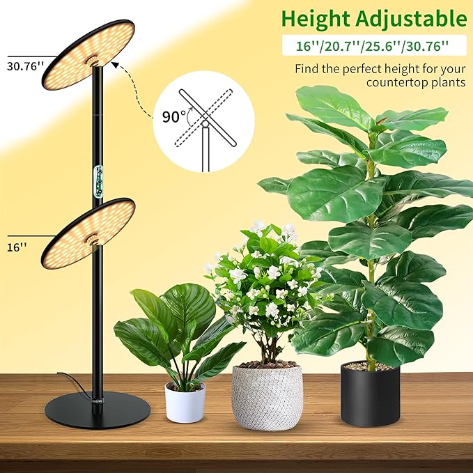 chiphy Desk Grow Lights for Indoor Plants Full Spectrum LED Plant Light 40W Aluminum Tabletop Grow Lamp Automatic Timer 4H/8H/12H 16''-30'' Height Adjustable Remote for Large Small Plants