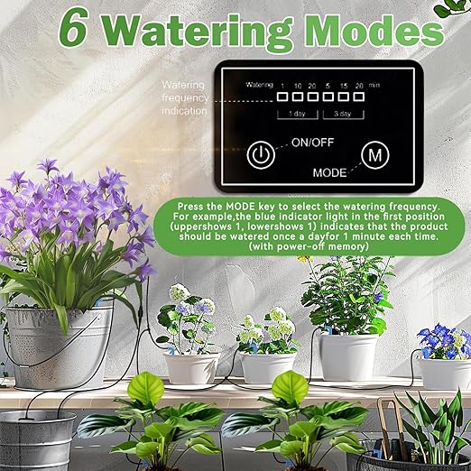 IPOW 50 Days Extra-Long Standby Time Supports 20~30 Pots 100% Anti-Siphoning Solar Irrigation System Automatic Watering System for Balcony Indoor &amp Outdoor Plants Garden and Potted Plants