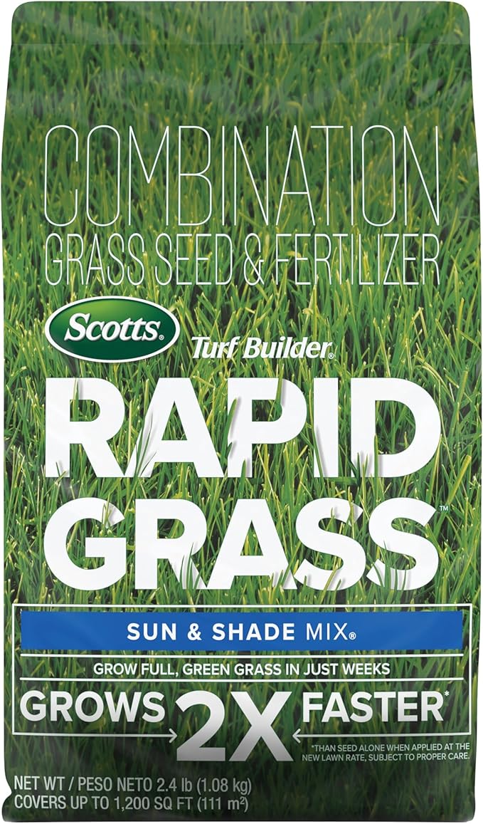 Scotts Turf Builder Rapid Grass Sun and Shade Mix Combination Seed and Fertilizer Grows Green Grass in Just Weeks 2.4 lb.