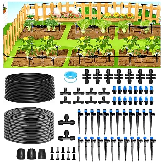 230FT Drip Irrigation SystemAutomatic Garden Watering System with 1/4 &amp 5/16 Tubing Adjustable Spray Nozzles &amp Sprinklers for Garden Greenhouse Lawn Potted Plants