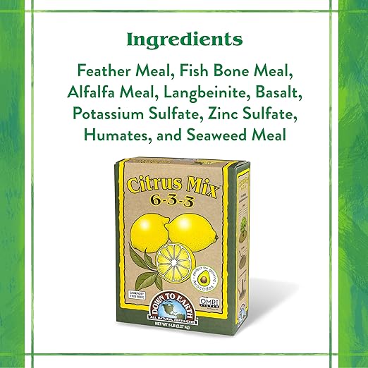 Down To Earth All Natural Fertilizers Organic Citrus Mix - Plant Food for Lemons Limes Oranges and Avocados 6-3-3 5 lb