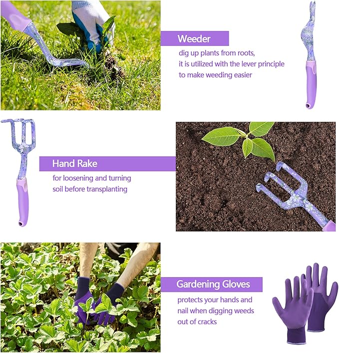 EAONE 43Pcs Garden Tools Set with Basket Floral Gardening Hand Tools Gardening Gifts for Women and Plant Lovers Heavy Duty Tools Kit Including Gardener Gloves Trowel Weeder Hand Rake and Pruner