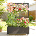 YOHKOH Metal Planter Box with Trellis 4 Wheels (2 Lockable) 13 Deep Raised Garden Bed with Trellis and Privacy Screen 47.2W x 14.7D x 70.3H Planter Box for Climbing Plants Patio Garden Black