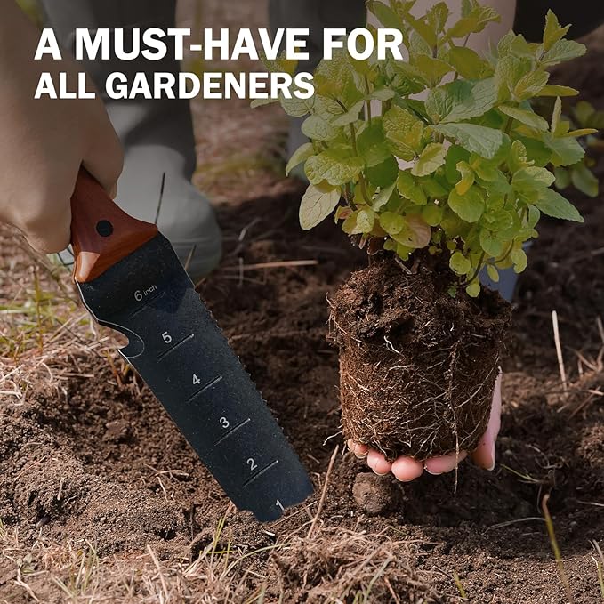 Hori Hori Garden Knife Garden Tools with Sheath for WeedingPlantingDigging 7 Stainless Steel Blade with Cutting Edge Full-Tang Rosewood Handle with Hanging Hole