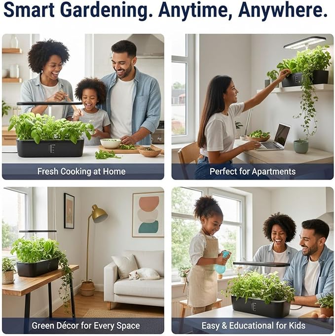 Soil-Free Hydroponics Growing System - 12 Pods with Smart LED Screen Adjustable Height 4L Tank LED Grow Light for Indoor Plants Grow Herbs Year-Around Hydro Garden Gifts for Plant Lovers