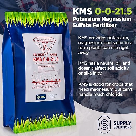 KMS 0-0-21.5 (Potassium Magnesium Sulfate) Fertilizer - Plant Food - The Best for Low Magnesium Soils Prone to Nutrient Loss - Ideal for Lawns Garden Vegetable and Fruit Crops (25 Pounds)