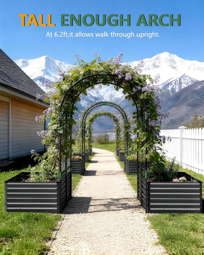 Raised Garden Bed with Arch Trellis for Climbing PlantsGalvanized Raised Garden BedPlanter Boxes Outdoor for Vegetables Flowers Herb269 Gallon Capacity Black