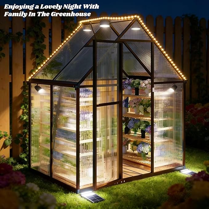 6 x 4 FT Greenhouse for Outdoors Polycarbonate Greenhouse with Quick Setup Structure and Roof Vent Aluminum Large Walk-in Green House for Outside Garden Backyard Charcoal Black