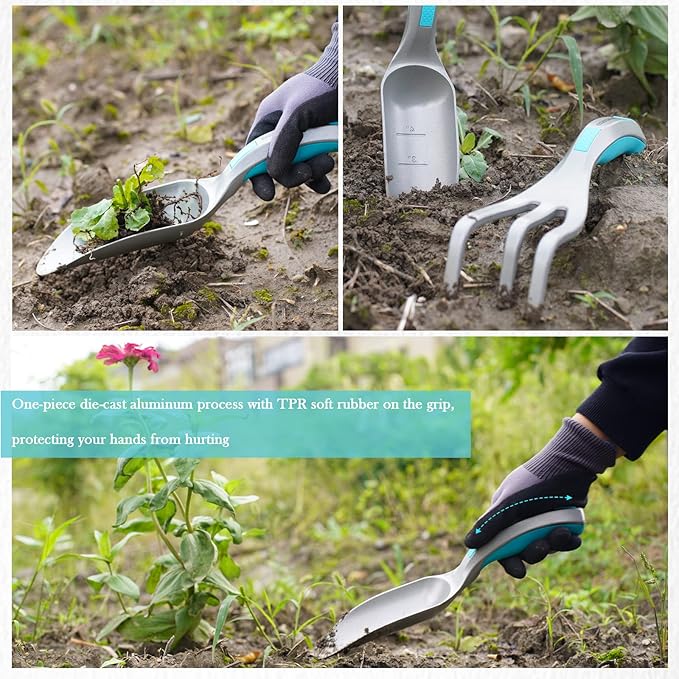 Garden Tool Set Die-cast Aluminum Gardening Hand Tools Tools 3 Piece by GOODSMANN Includes Hand Trowel Transplant Trowel Silver &amp Blue 9149-24301-03A 0