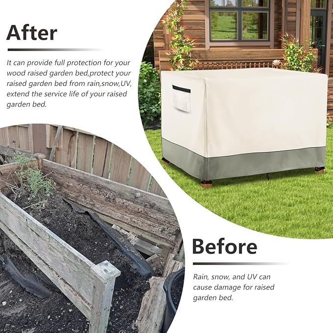 Outdoor Raised Garden Bed CoverHeavy Duty 600D Waterproof Elevated Wood Planter Box Stand Cover for Winter48L x 24Wx 30H Inch(Beige &amp GreenCovers Only)
