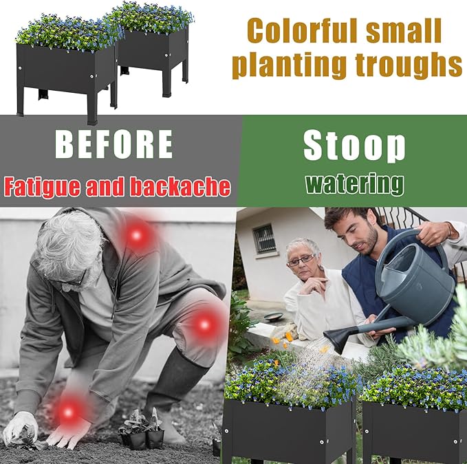 aboxoo 2 Packs 14 Inch Small Planter Raised Garden Bed with LegsOutdoor Metal Planter Box for PatioElevated Garden Bed for Vegetables Flower Herb(Black)