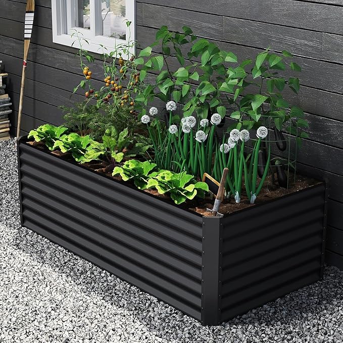 6x3x2ft Galvanized Raised Garden Bed Outdoor Planter GBoxes Large Metal Planter Box for Gardening Vegetables Fruits Flowers Dark Gray