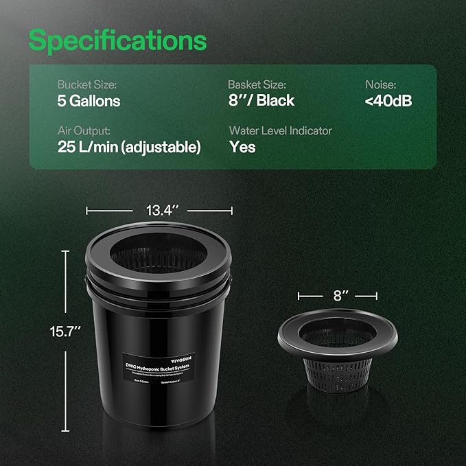 VIVOSUN DWC Hydroponic Growing System 5-Gallon Deep Water Culture with Digital pH and TDS Meter Kits 0.01pH High Accuracy Pen Type pH Meter ± 2% Readout Accuracy 3-in-1 TDS EC for Hydroponics Pool
