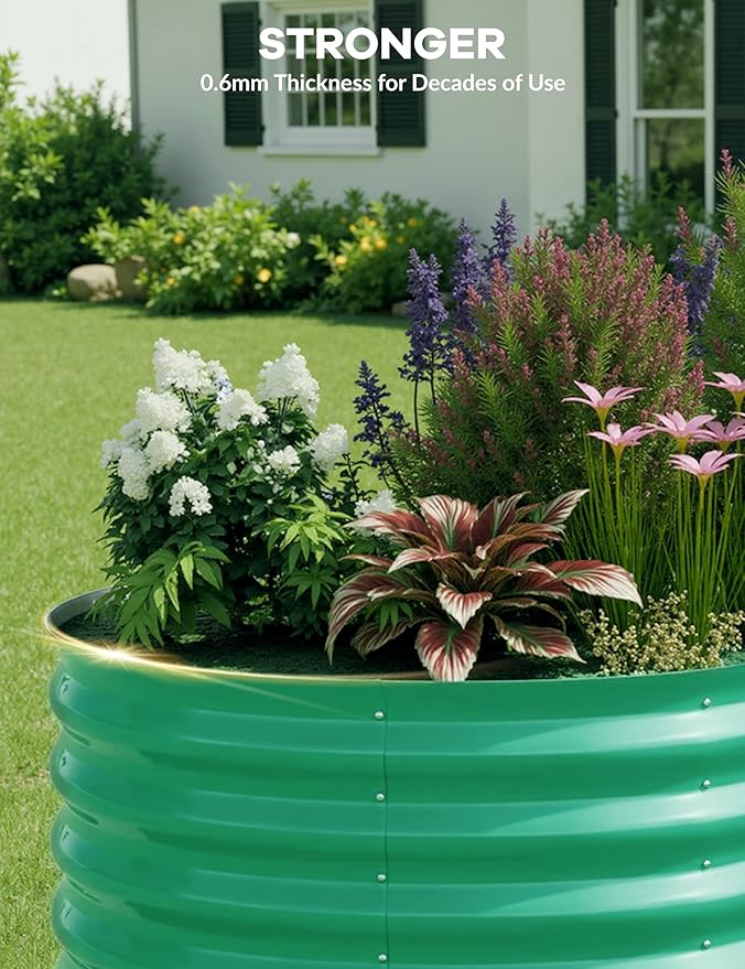 GarveeLife Galvanized Raised Garden Bed Outdoor 6x3x2 ft Oval Metal Planter Box for Flowers Vegetables Herbs- Green