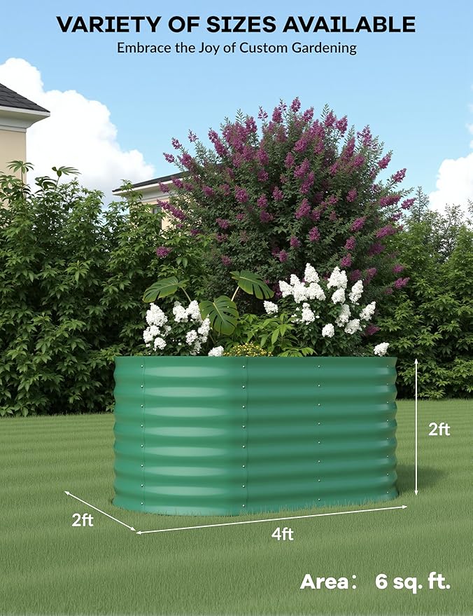 GarveeLife Galvanized Raised Garden Bed Outdoor 2 Pcs 4x2x2 ft Oval Metal Planter Box for Flowers Vegetables Herbs- Green