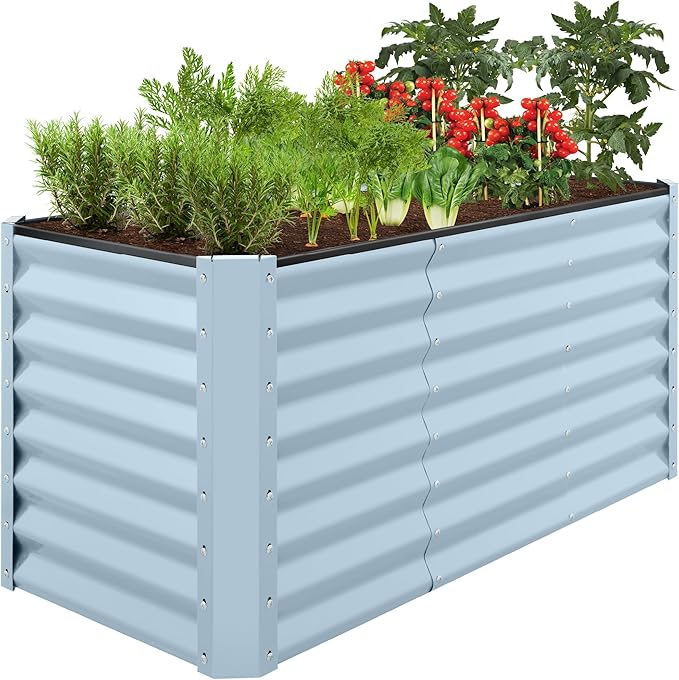 Best Choice Products 4x2x2ft Outdoor Metal Raised Garden Bed Deep Root Box Planter for Vegetables Flowers Herbs 119 Gallon Capacity 100% Non Toxic Materials - Mist Blue
