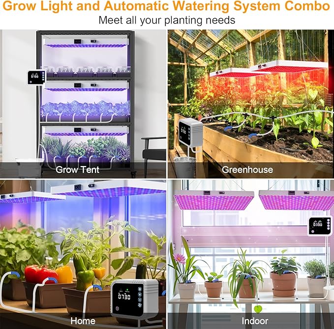 LED Grow Light with Automatic Watering System for Indoor Plants Full Spectrum Plant Light with Remote Control Stepless Dimmable Growing Lamps with 3 Lighting Modes for Seedlings Veg Bloom