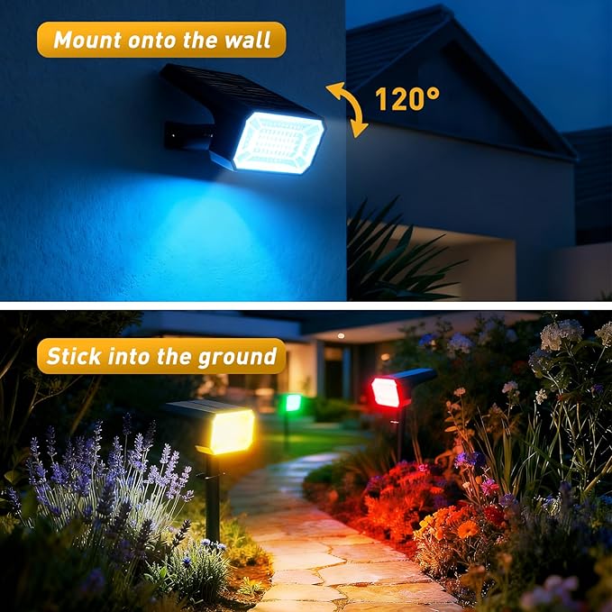 Solar Color Changing Spot Lights Outdoor Waterproof IP65 [4 Pack/32 LED/7 Modes] 2-in-1 Landscape Spotlights Auto On/Off High Lumens Solar Spot Lights for Outside Yard Garden Pathway Walkway