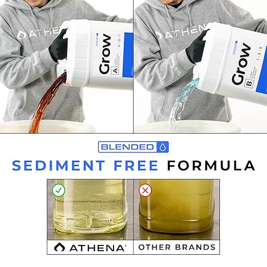 Athena Blended Grow A&ampB | 2-Part Vegetative Liquid Fertilizer for Hydroponics &amp Soil | Plant Food for Veg Stage Growth | NPK A 4-0-1 | B 1-3-5 | 5 Gallon